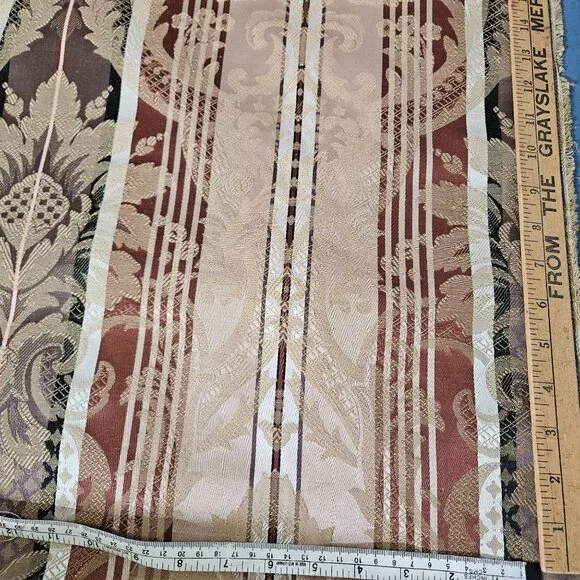 Striped Floral Ivory Merlot Green Upholstery Fabric Material 56" By The Yard
